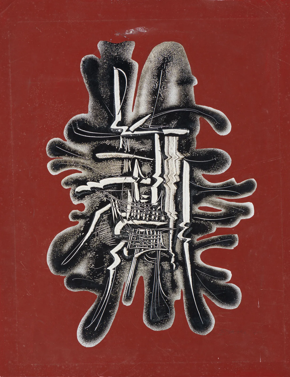 アブストラクション — 紙にインクとガッシュ · 46×50 cm · 1970