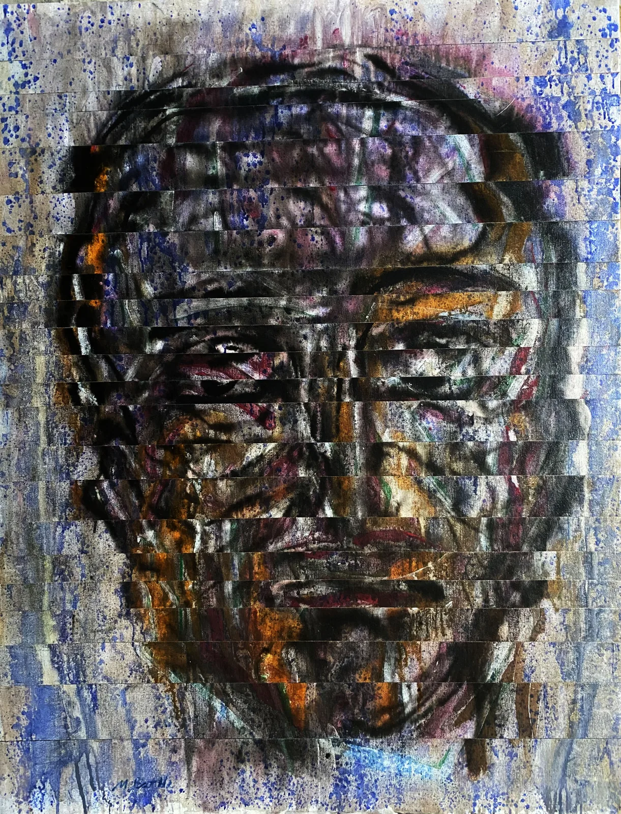 断片化する顔 — 油彩・キャンバス · 122×94.3 cm
