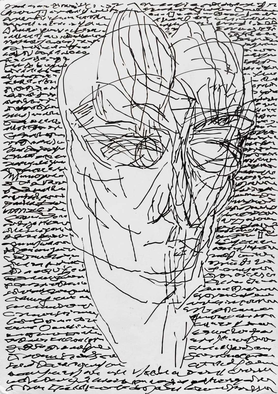 Visage et contre-écriture — encre sur papier — 1990